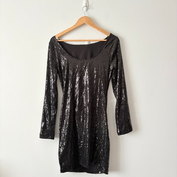 Hale Bob Sequin Long Sleeve Dress Black Size Medium - Picture 4 of 6
